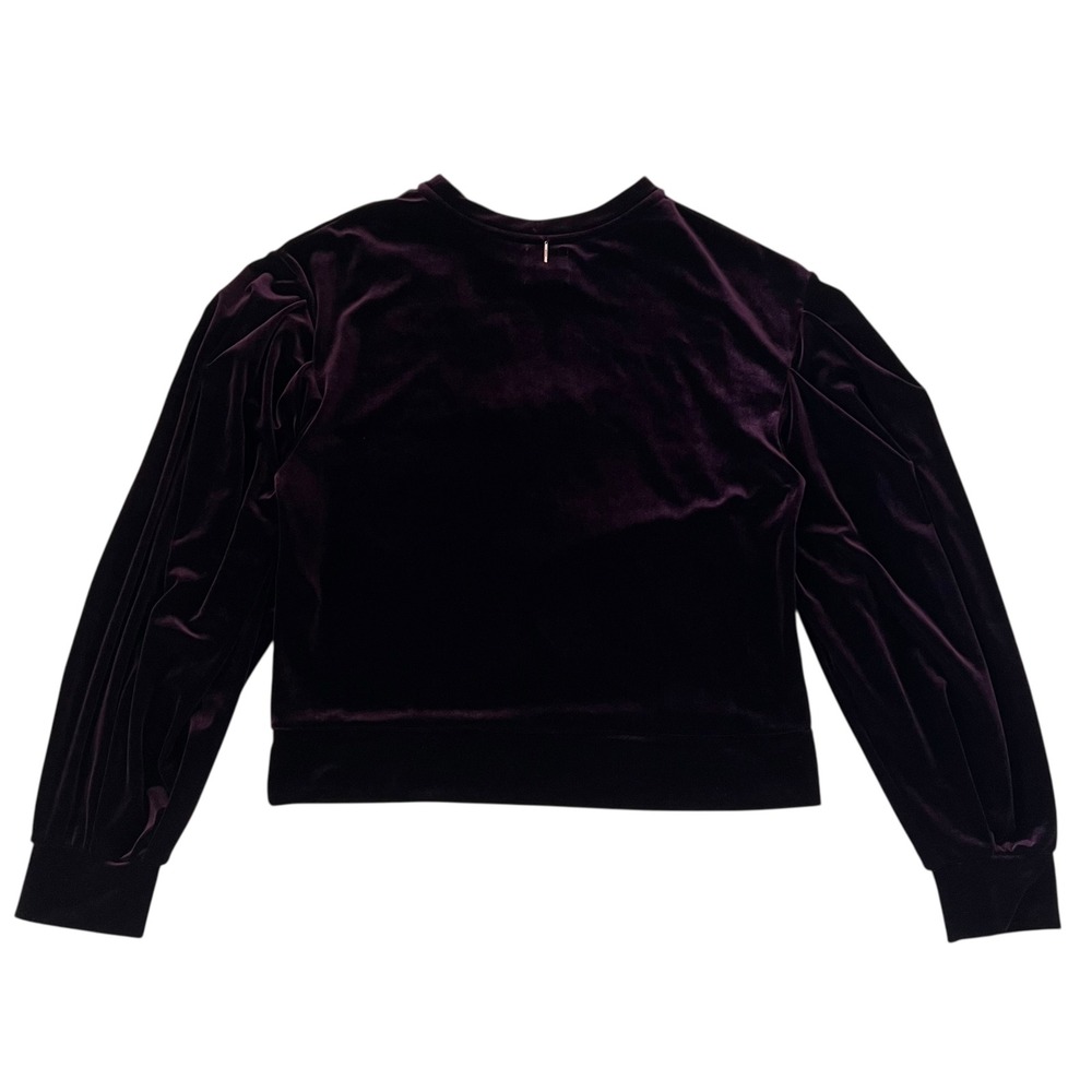 MISA Los Angeles Je T'adore Burgundy Velvet Puff Sleeve Sweatshirt Sweater SZ XS - Picture 3 of 12